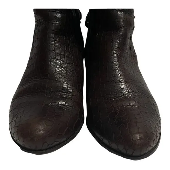 Biviel Chocolate Brown Croc Embossed Leather Mid Calf Riding Boots Size 7