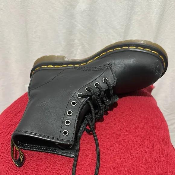 Black Leather Boots with Yellow Stitching