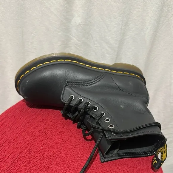 Black Leather Boots with Yellow Stitching