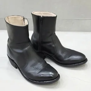 Black leather cowboy boots men's size 8.5 EEE side zip Western stitching