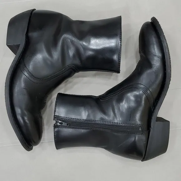 Black leather cowboy boots men's size 8.5 EEE side zip Western stitching