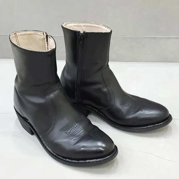 Black leather cowboy boots men's size 8.5 EEE side zip Western stitching
