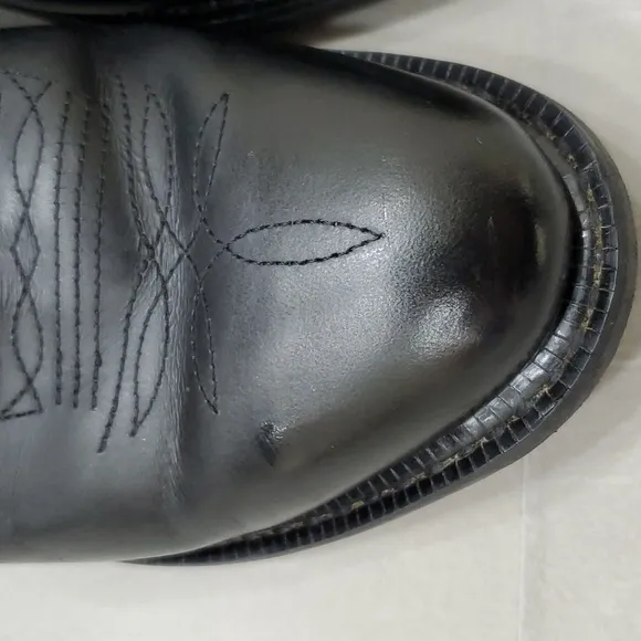 Black leather cowboy boots men's size 8.5 EEE side zip Western stitching