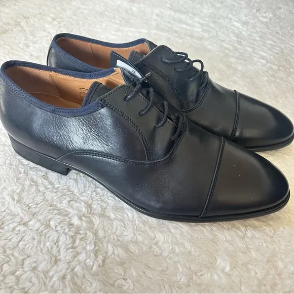 Black Leather Men's Dress Oxford Lace up Shoe 100% Leather, European 44/ 11