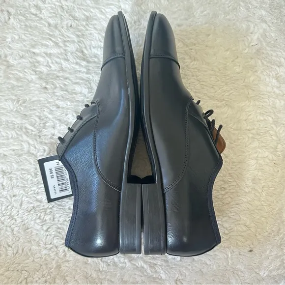 Black Leather Men's Dress Oxford Lace up Shoe 100% Leather, European 44/ 11