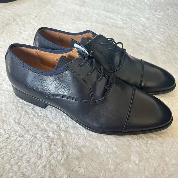 Black Leather Men's Dress Oxford Lace up Shoe 100% Leather, European 44/ 11