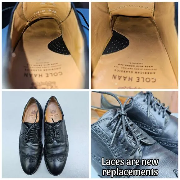 Black Leather Wingtips Cole Haan Gramercy Size 10 Men's Derby Dress Shoes Brogue