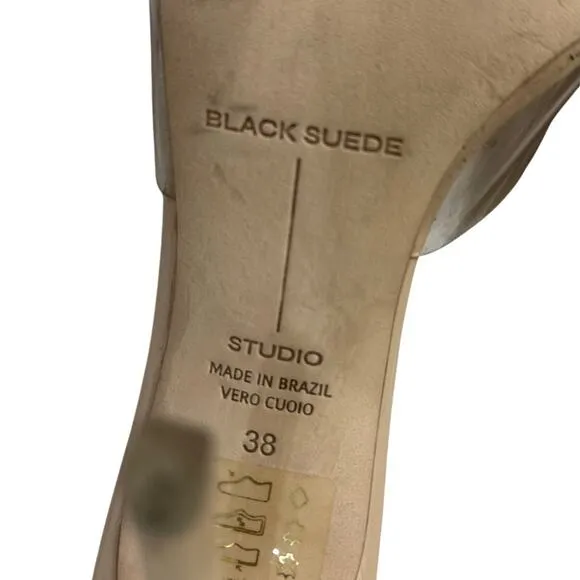 Black Suede Studio Blush Leather PVC Bella High Heel Mule 7.5