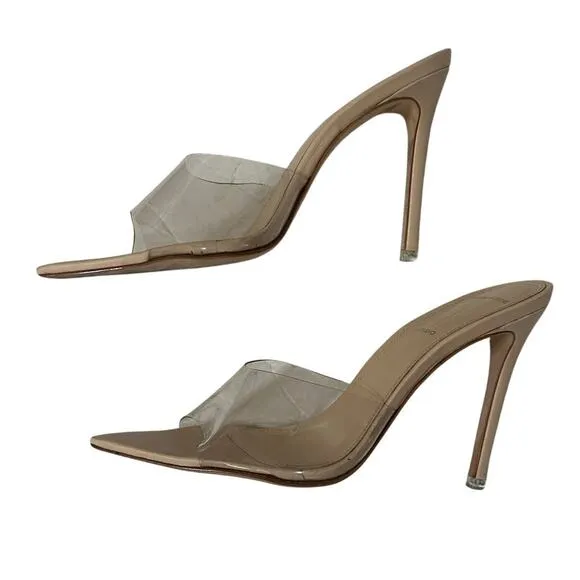 Black Suede Studio Blush Leather PVC Bella High Heel Mule 7.5