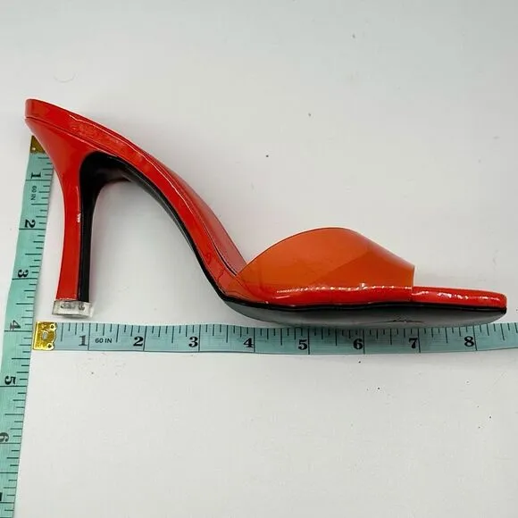 Black Suede Studio Transparent Square Toe Charlie Heel Orange 37.5, US 7.5