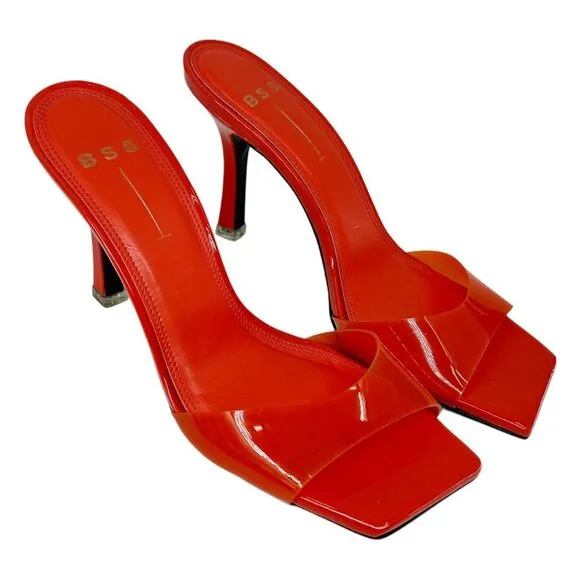 Black Suede Studio Transparent Square Toe Charlie Heel Orange 37.5, US 7.5