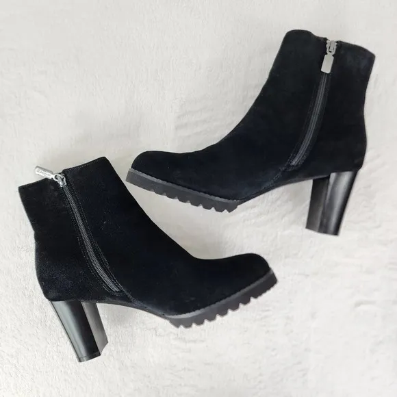 Blondo Rana Black Suede Waterproof Heeled Boots with side zip. Sturdy tread NWOT