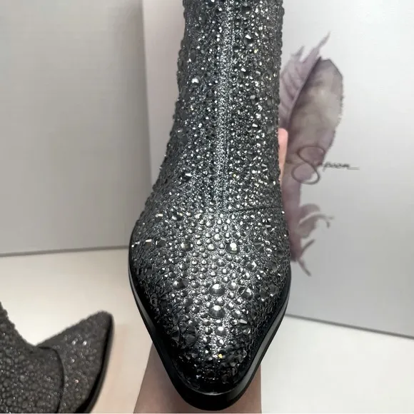 BNIB FIRST QUALITY Jessica Simpson Pewter Tamira 2 Rhinestone Ankle Boots 5.5M