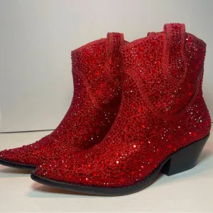 BNIB FIRST QUALITY Jessica Simpson Red Tamira 2 Rhinestone Ankle Boots 6M