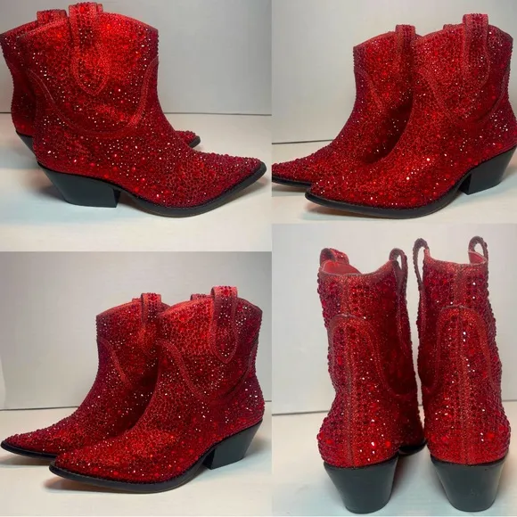 BNIB FIRST QUALITY Jessica Simpson Red Tamira 2 Rhinestone Ankle Boots 6M
