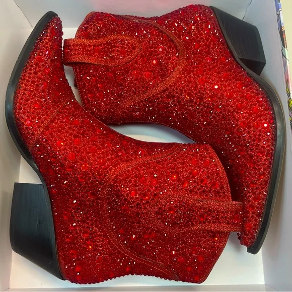 BNIB FIRST QUALITY Jessica Simpson Red Tamira 2 Rhinestone Ankle Boots 6M