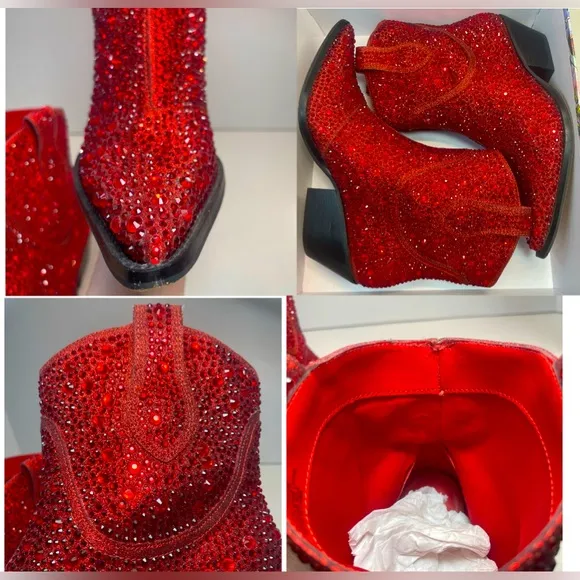 BNIB FIRST QUALITY Jessica Simpson Red Tamira 2 Rhinestone Ankle Boots 6M