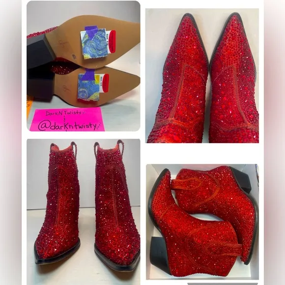 BNIB FIRST QUALITY Jessica Simpson Red Tamira 2 Rhinestone Ankle Boots 6M