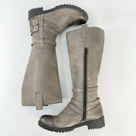 BOC Born Concept Brown Leather Boots Tall Side Zip Riding Boots, Lined Size 7