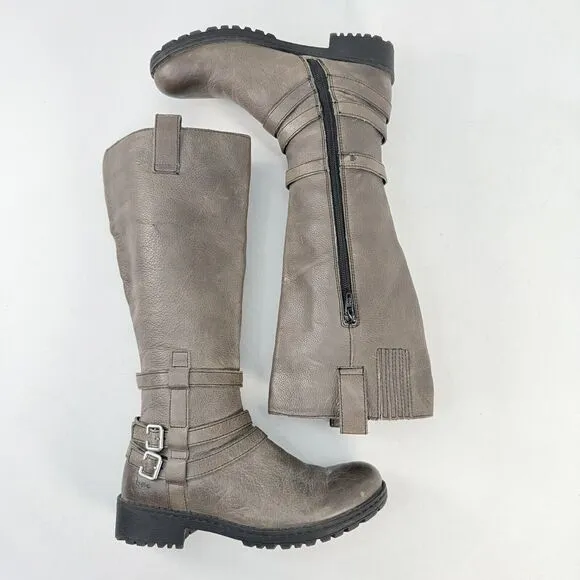 BOC Born Concept Brown Leather Boots Tall Side Zip Riding Boots, Lined Size 7