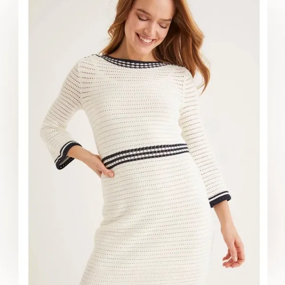 Boden Black Ivory white boatneck shift dress size 14