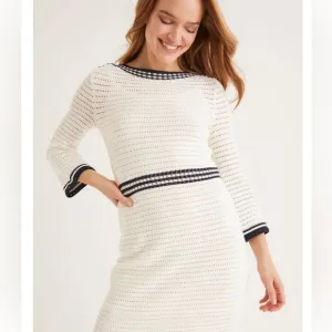 Boden Black Ivory white boatneck shift dress size 14