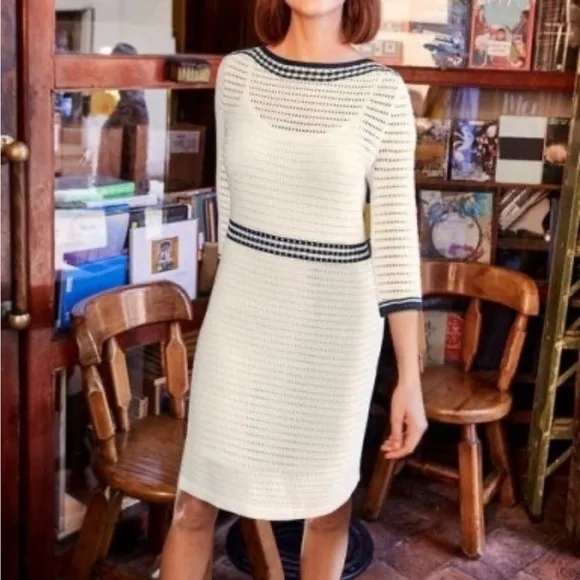 Boden Black Ivory white boatneck shift dress size 14