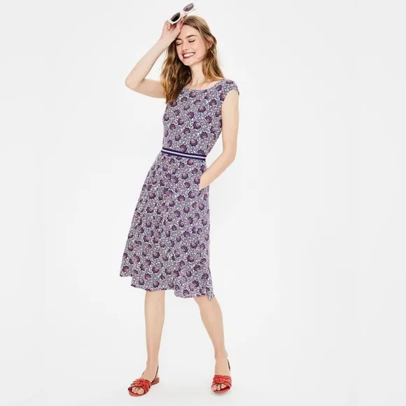 Boden Floral Jersey Print Bernice CapSleeve Fit &amp; Flare Dress US 4R