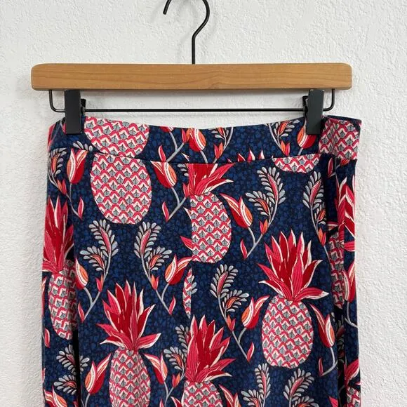 Boden Fluted Hem Jersey Knit High-Low Midi Skirt Pineapple Print Blue / Red 8