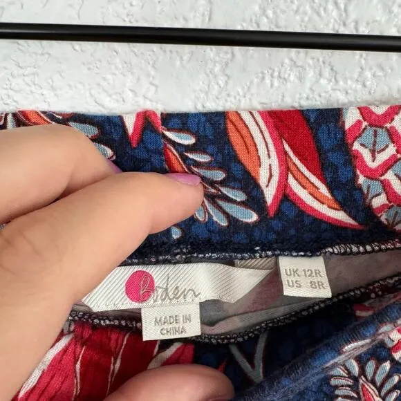 Boden Fluted Hem Jersey Knit High-Low Midi Skirt Pineapple Print Blue / Red 8