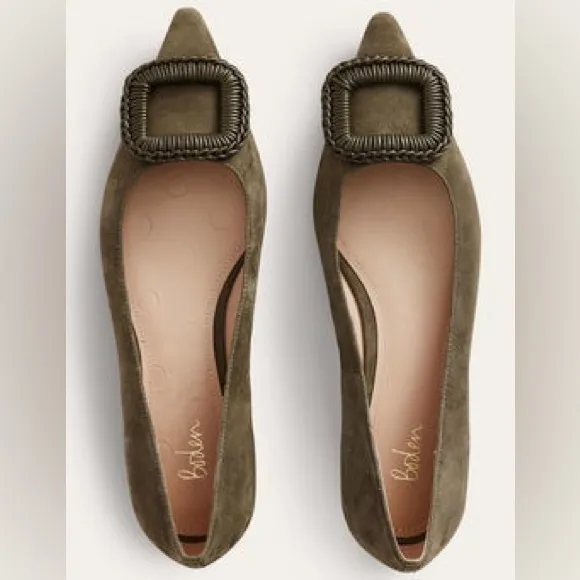 Boden Olive Green Suede Pointed Ballet Flats