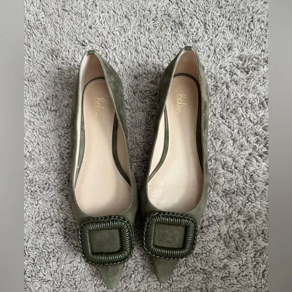 Boden Olive Green Suede Pointed Ballet Flats