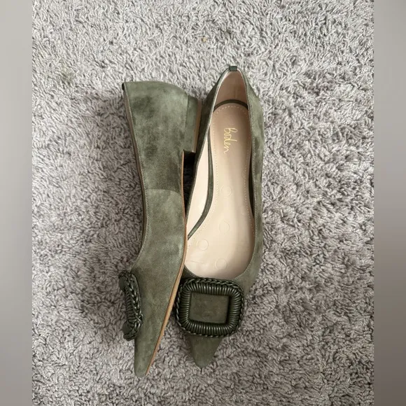Boden Olive Green Suede Pointed Ballet Flats