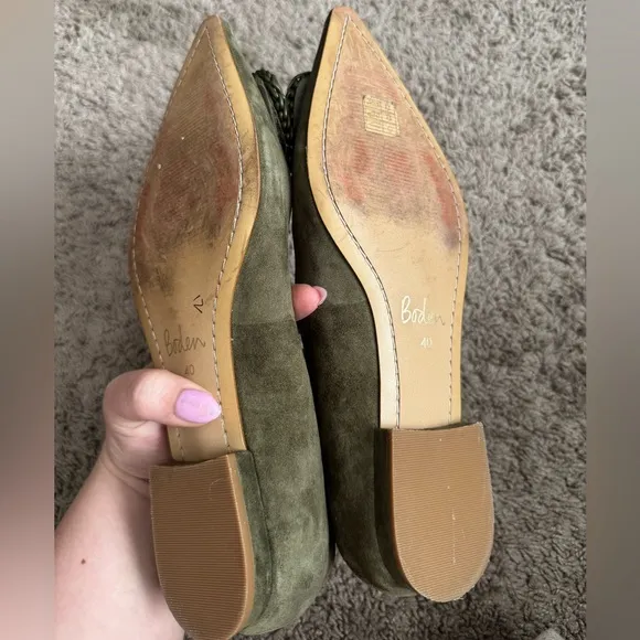 Boden Olive Green Suede Pointed Ballet Flats
