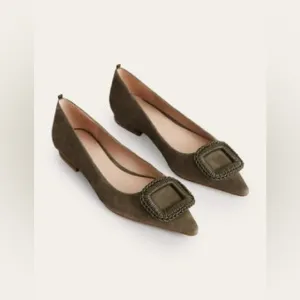 Boden Olive Green Suede Pointed Ballet Flats