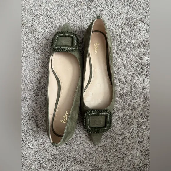 Boden Olive Green Suede Pointed Ballet Flats