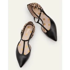 Boden Sienna T Bar Flats Black Cow hair Size 37