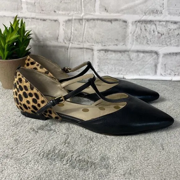 Boden Sienna T Bar Flats Black Cow hair Size 37