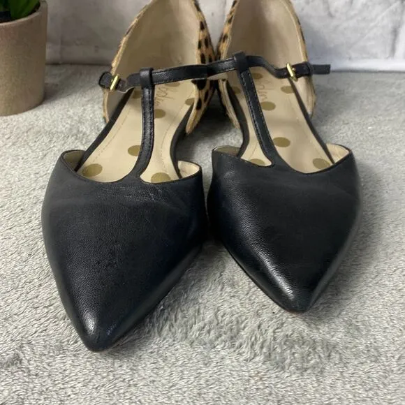Boden Sienna T Bar Flats Black Cow hair Size 37