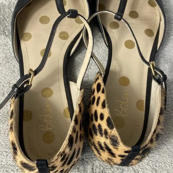 Boden Sienna T Bar Flats Black Cow hair Size 37