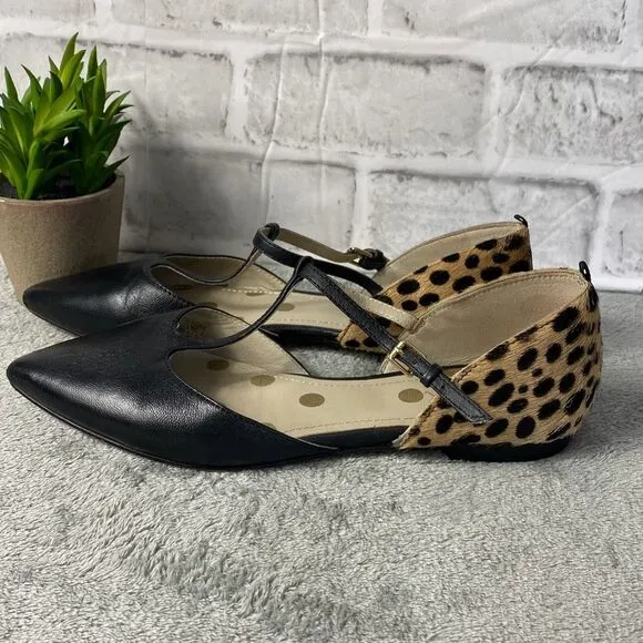 Boden Sienna T Bar Flats Black Cow hair Size 37