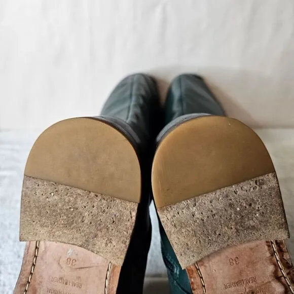 Boden Turquoise Tall Rounded Toe Leather English Riding Style Side Zip Boots