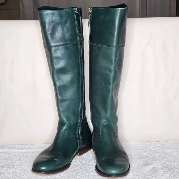 Boden Turquoise Tall Rounded Toe Leather English Riding Style Side Zip Boots