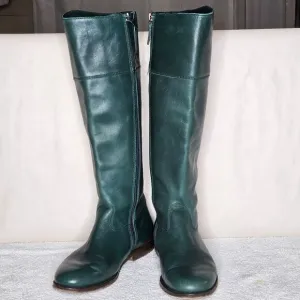 Boden Turquoise Tall Rounded Toe Leather English Riding Style Side Zip Boots