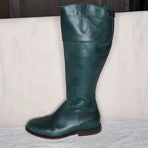 Boden Turquoise Tall Rounded Toe Leather English Riding Style Side Zip Boots