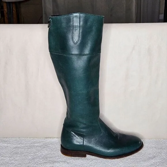 Boden Turquoise Tall Rounded Toe Leather English Riding Style Side Zip Boots
