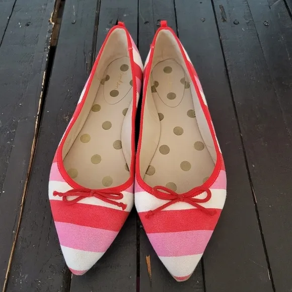 Boden Women's Flats Pointed Toe White Red Pink Stripes 41 U.S. 9.5 Shoes Girly