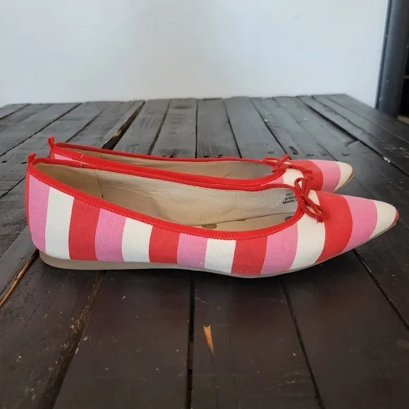 Boden Women's Flats Pointed Toe White Red Pink Stripes 41 U.S. 9.5 Shoes Girly