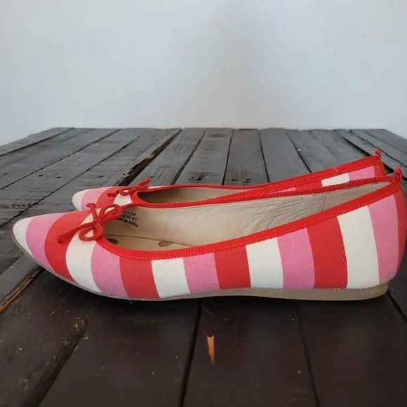 Boden Women's Flats Pointed Toe White Red Pink Stripes 41 U.S. 9.5 Shoes Girly