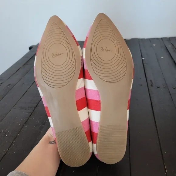 Boden Women's Flats Pointed Toe White Red Pink Stripes 41 U.S. 9.5 Shoes Girly